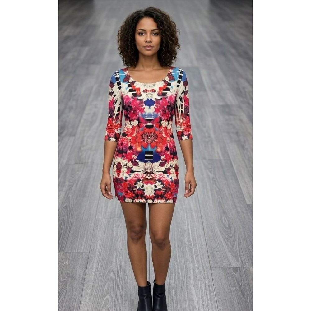 Fresh of LA Y2K Mirrored Floral Indie Sleaze Mini Dress S